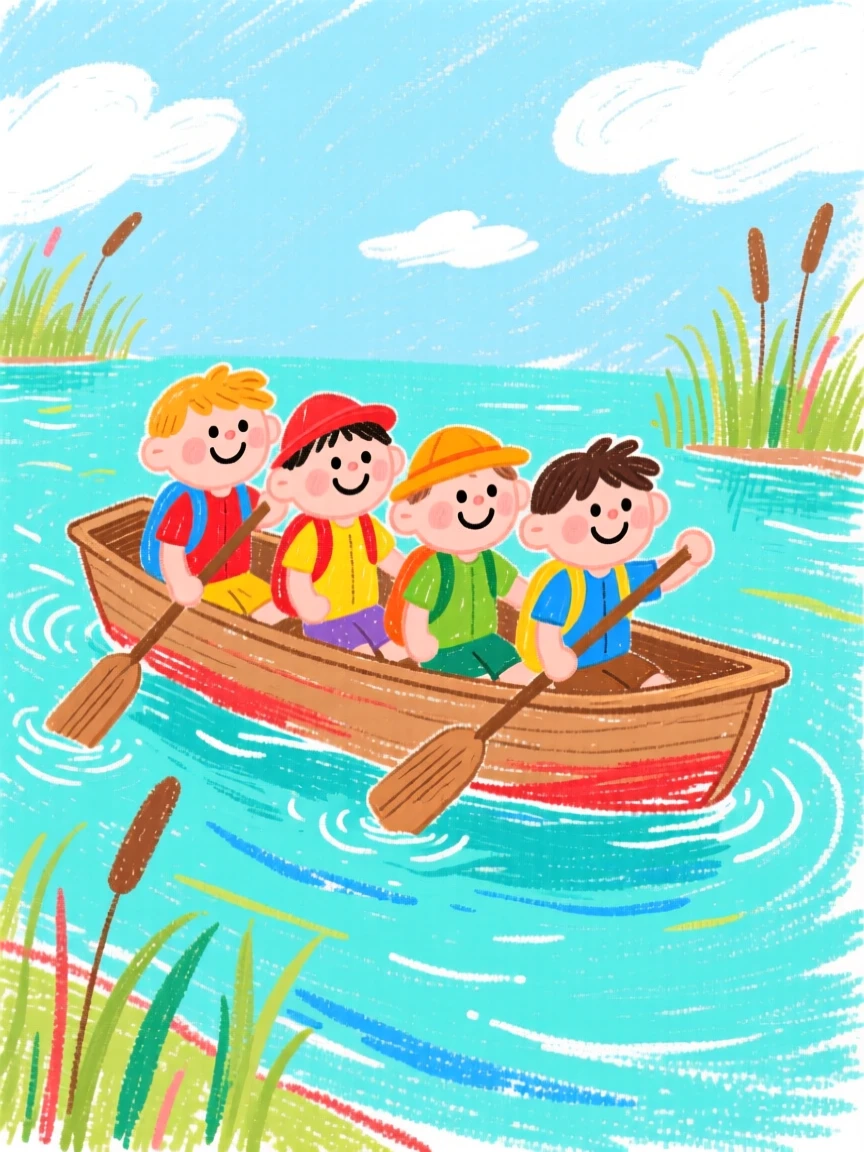 A group of campers gliding through calm turquoise water.