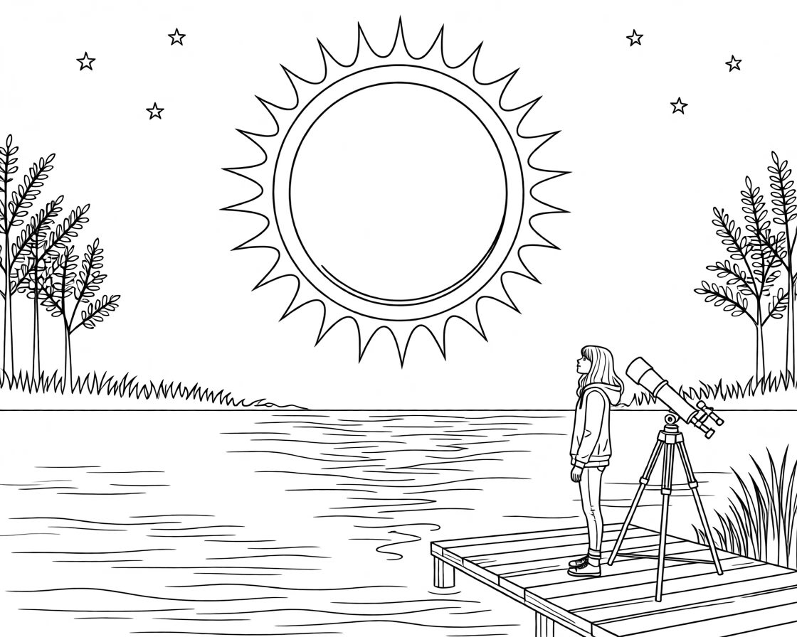 A solar eclipse casting a ring of light around the moon, with reflections shimmering on the water's surface.