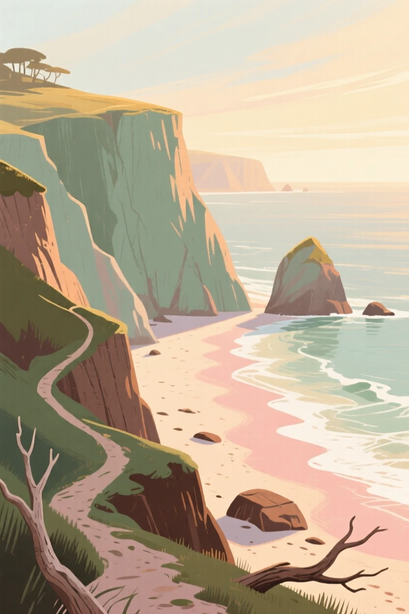 A secluded beach cove accessible only by a narrow cliff trail
