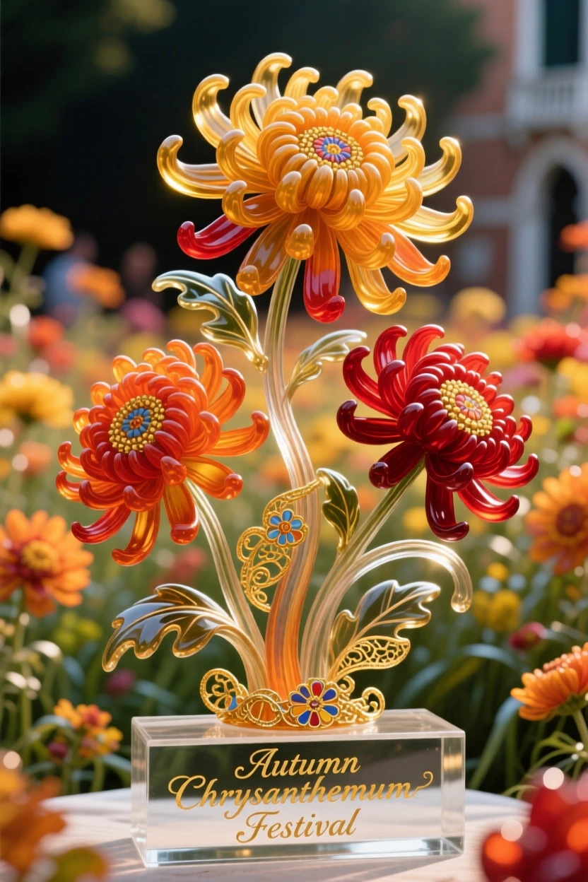 A field of blooming chrysanthemums at an autumn festival, festive and vivid.