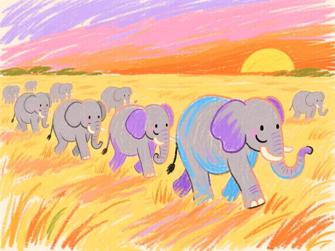 A herd of elephants crossing a golden savanna at sunset.