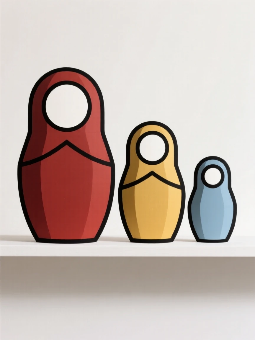 A set of nesting dolls on a shelf