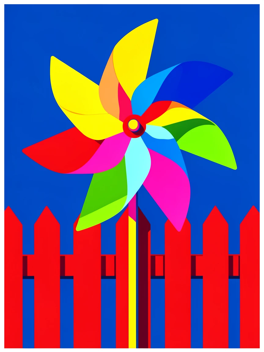 Classic paper pinwheel on a garden fence