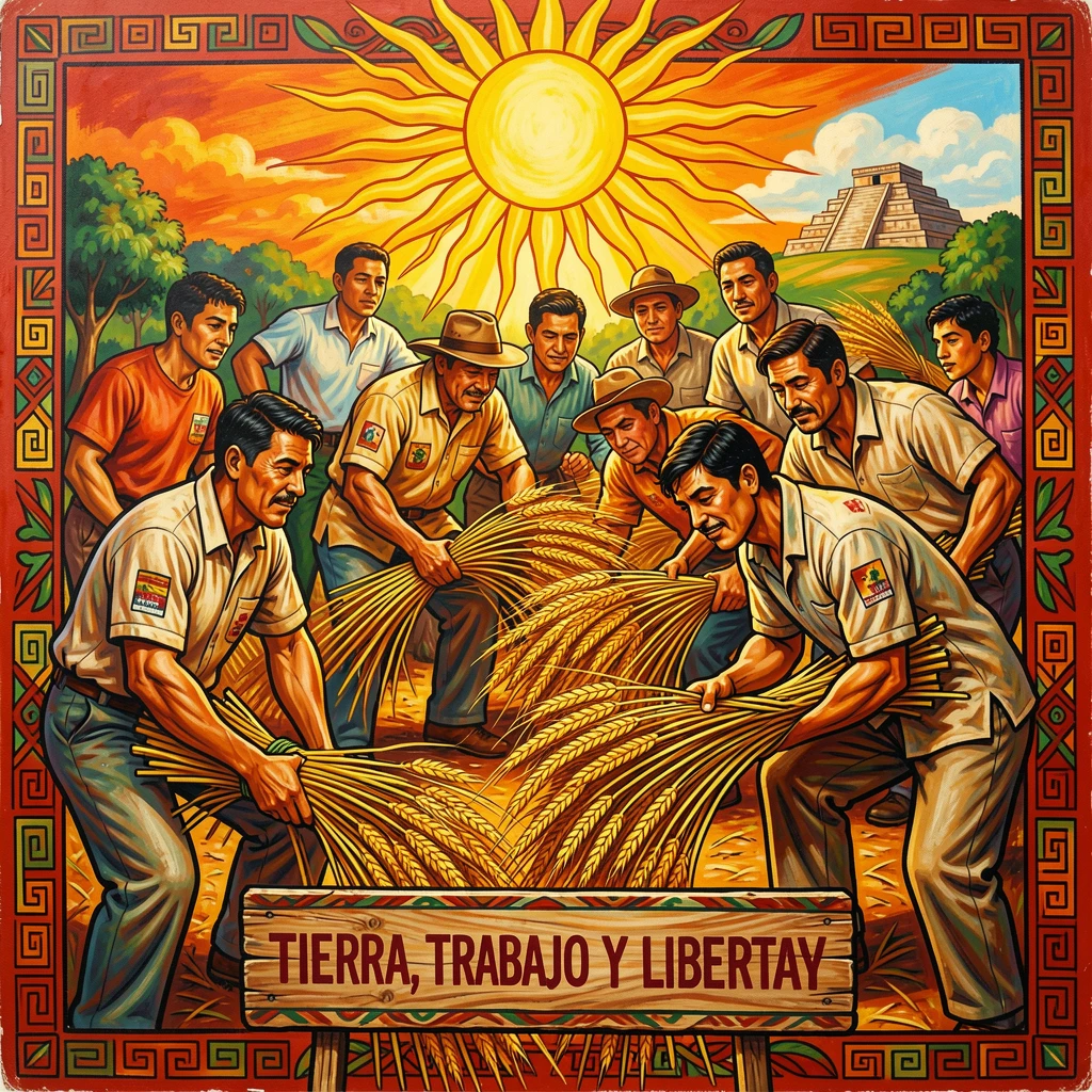 A group of workers drying harvested grain in the sun