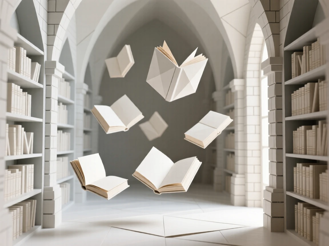 A castle library where books float gently through the air between towering shelves.
