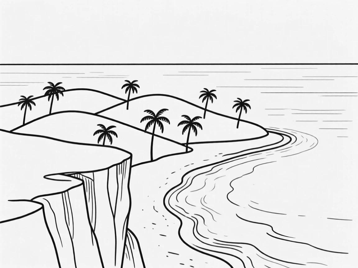 A tropical island viewed from a cliffside overlook