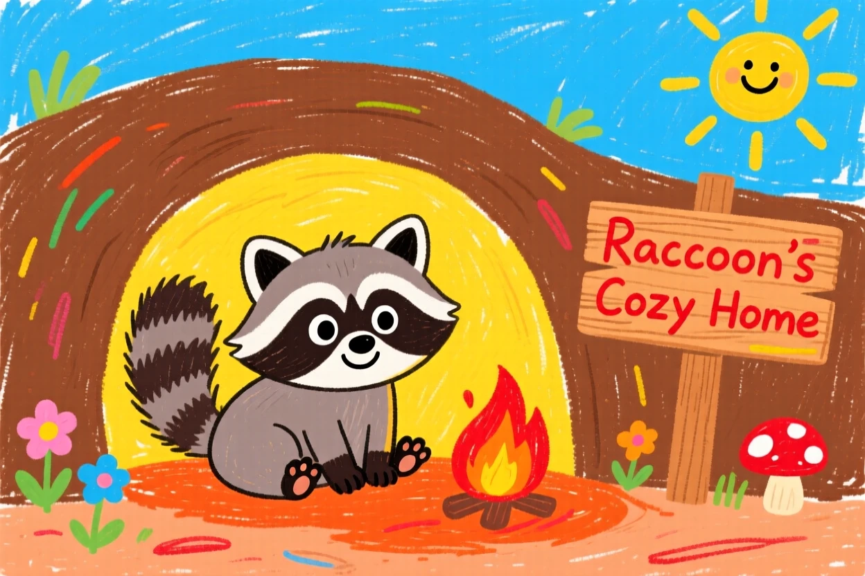 A curious raccoon kit snuggled inside a cozy burrow.