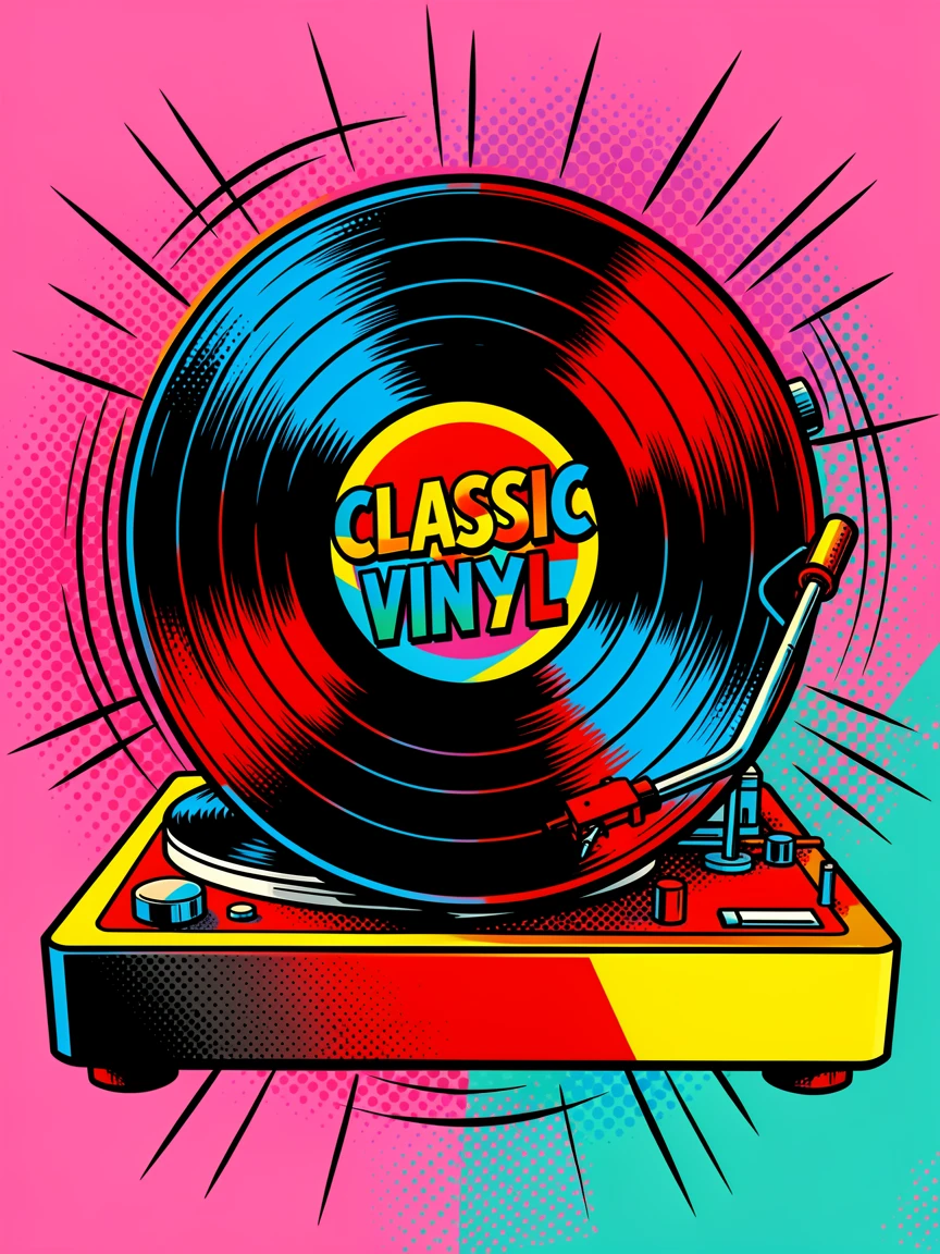 A classic vinyl record spinning on a turntable