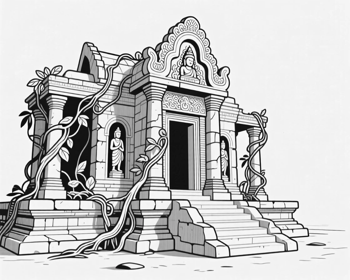 A famous ancient temple partially reclaimed by jungle vines