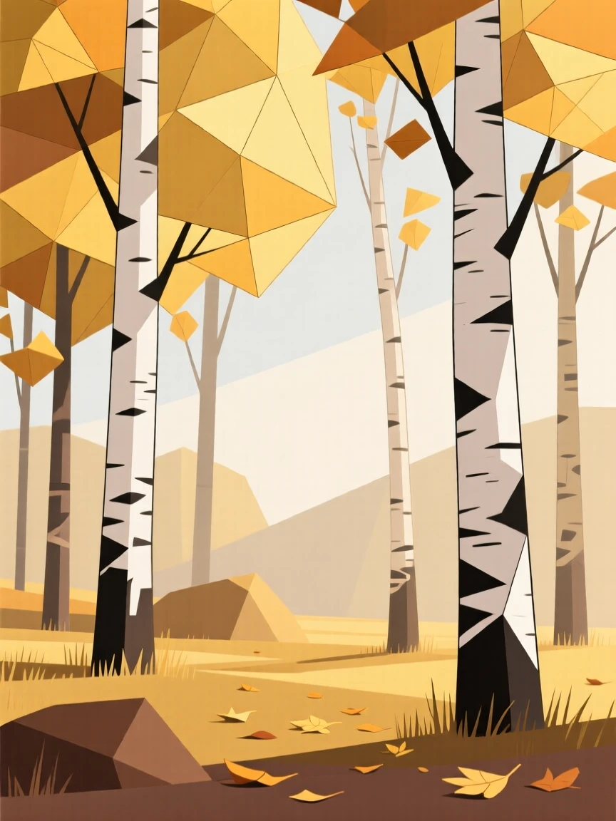 A serene birch forest in golden autumn light