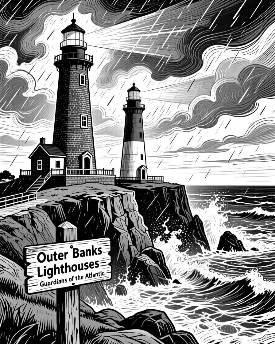 The remote lighthouses of the Outer Banks standing against Atlantic storms.