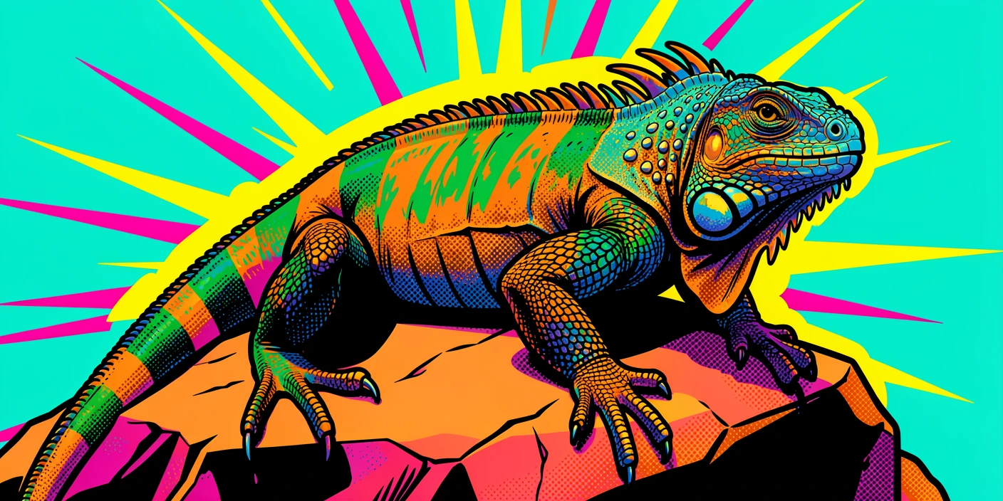An elaborate iguana basking on a warm tropical rock