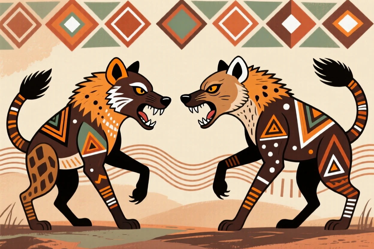A hyena facing off with a rival.