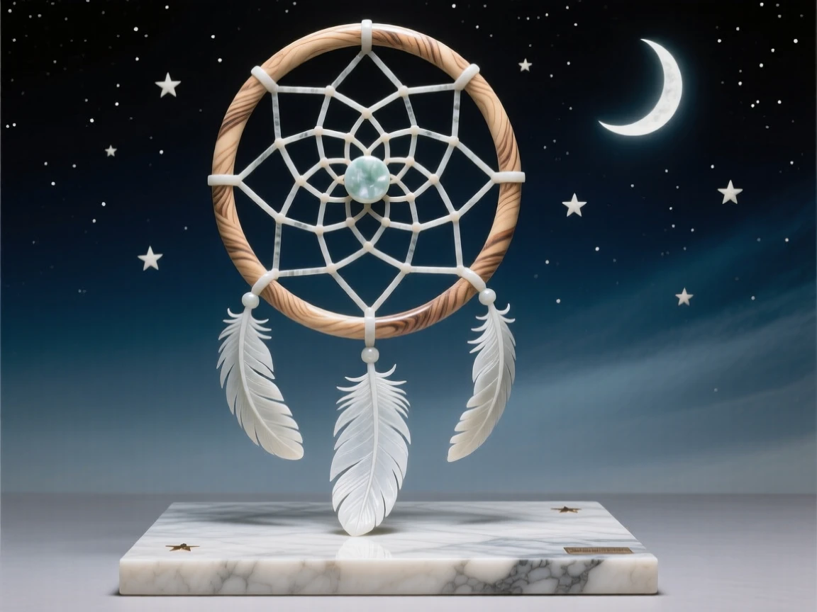 A symbolic, visually striking image of a dreamcatcher glowing softly against a night sky, rich in meaning and emotional resonance