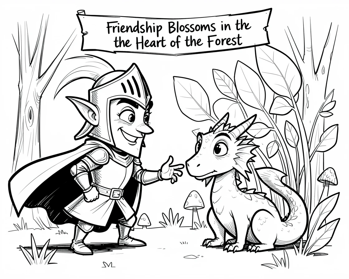 [Fantasy & Imaginative Scenarios] Imaginative fantasy scene of a brave knight befriending a shy forest dragon, brimming with wonder