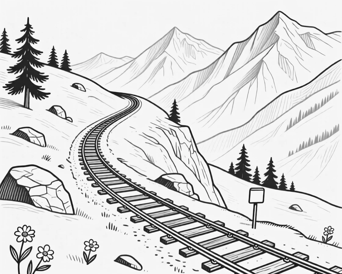 A mountain railway winding through alpine scenery