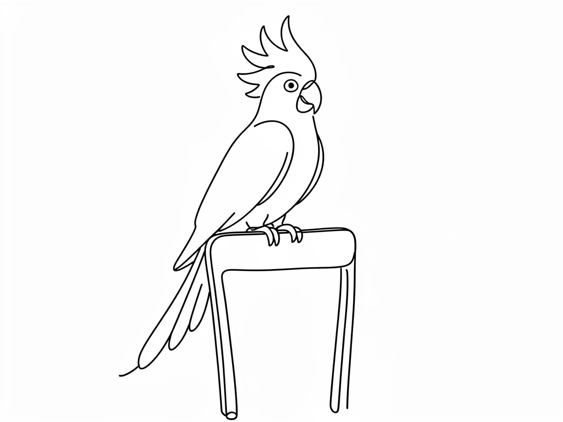 A pet cockatoo perched proudly on the back of a wooden chair