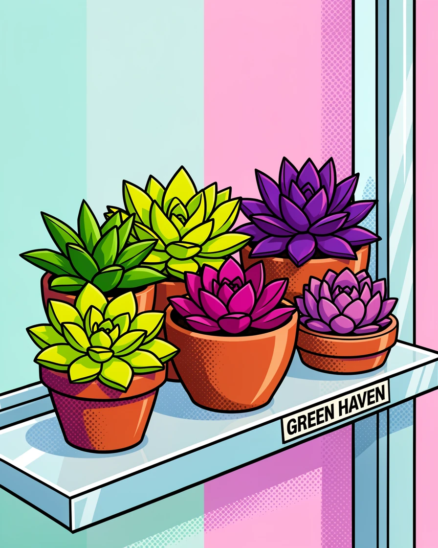 A collection of succulents arranged on a clear windowsill