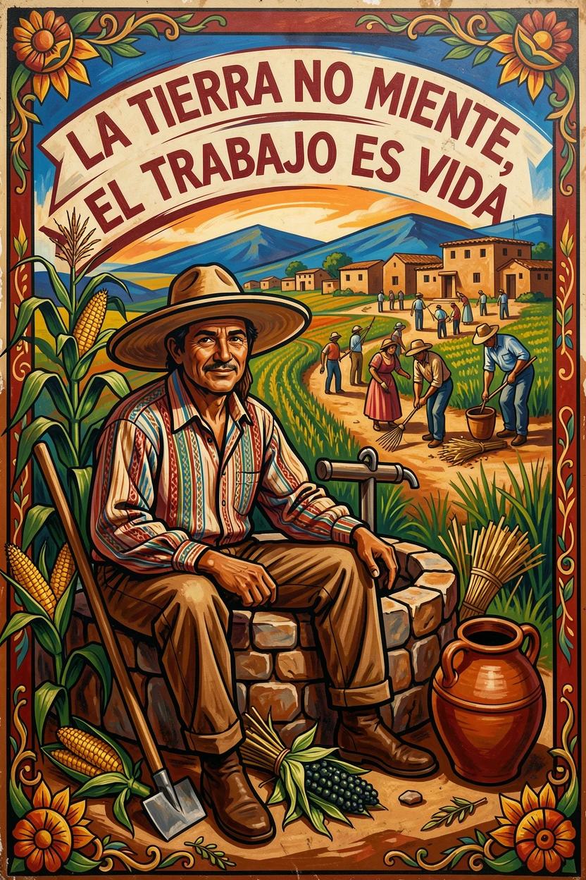 A farmer resting beside a well after a long harvest day