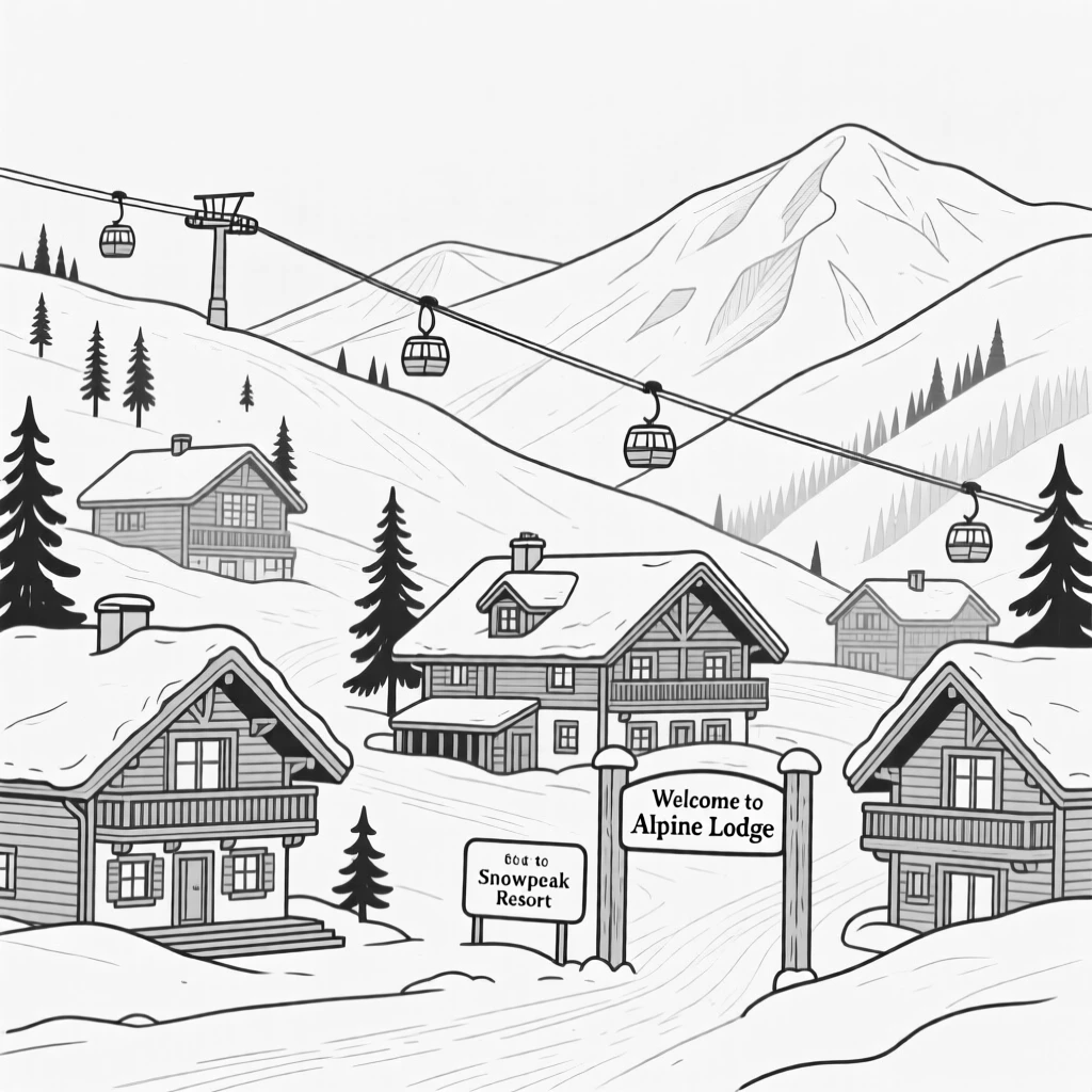 A ski resort village nestled among snow-covered peaks