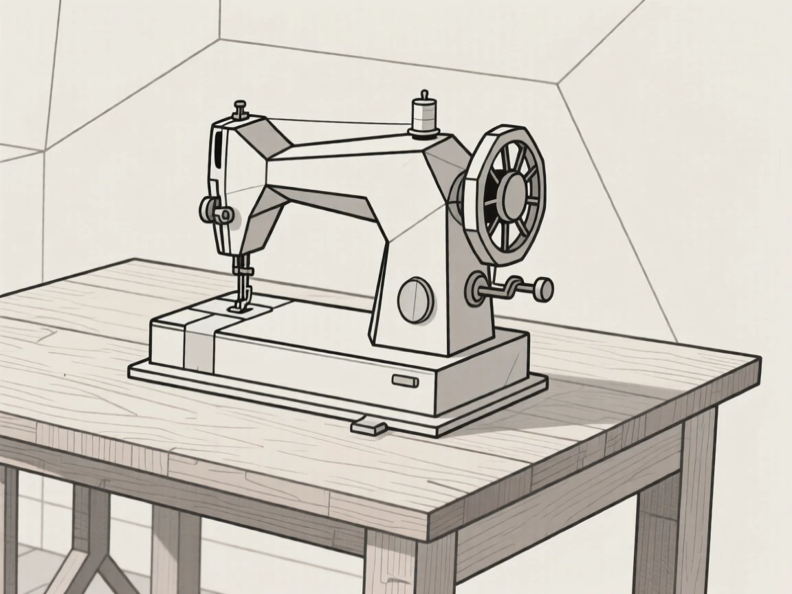 A vintage sewing machine on a wooden table