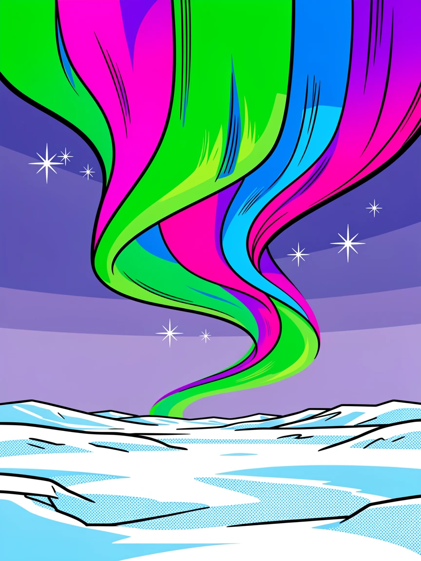 The aurora lit above a snow-covered arctic tundra