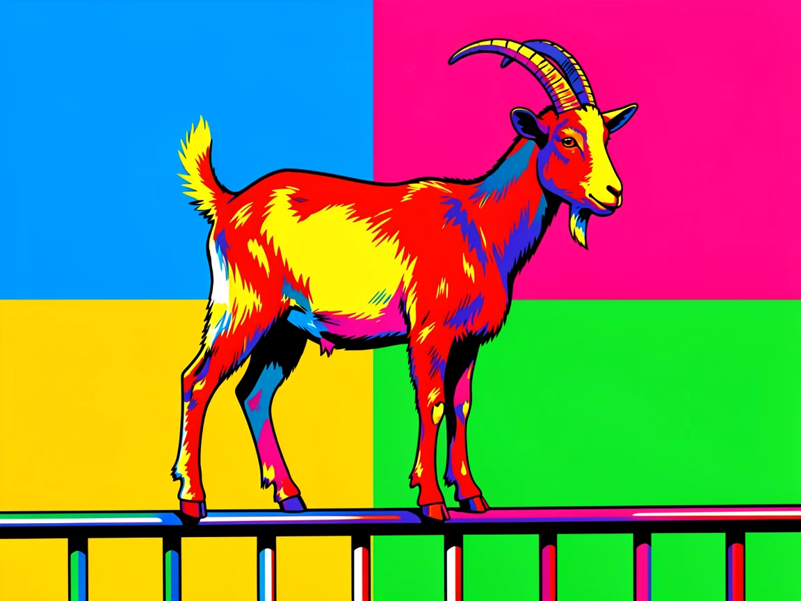 Goat balancing on a narrow fence rail