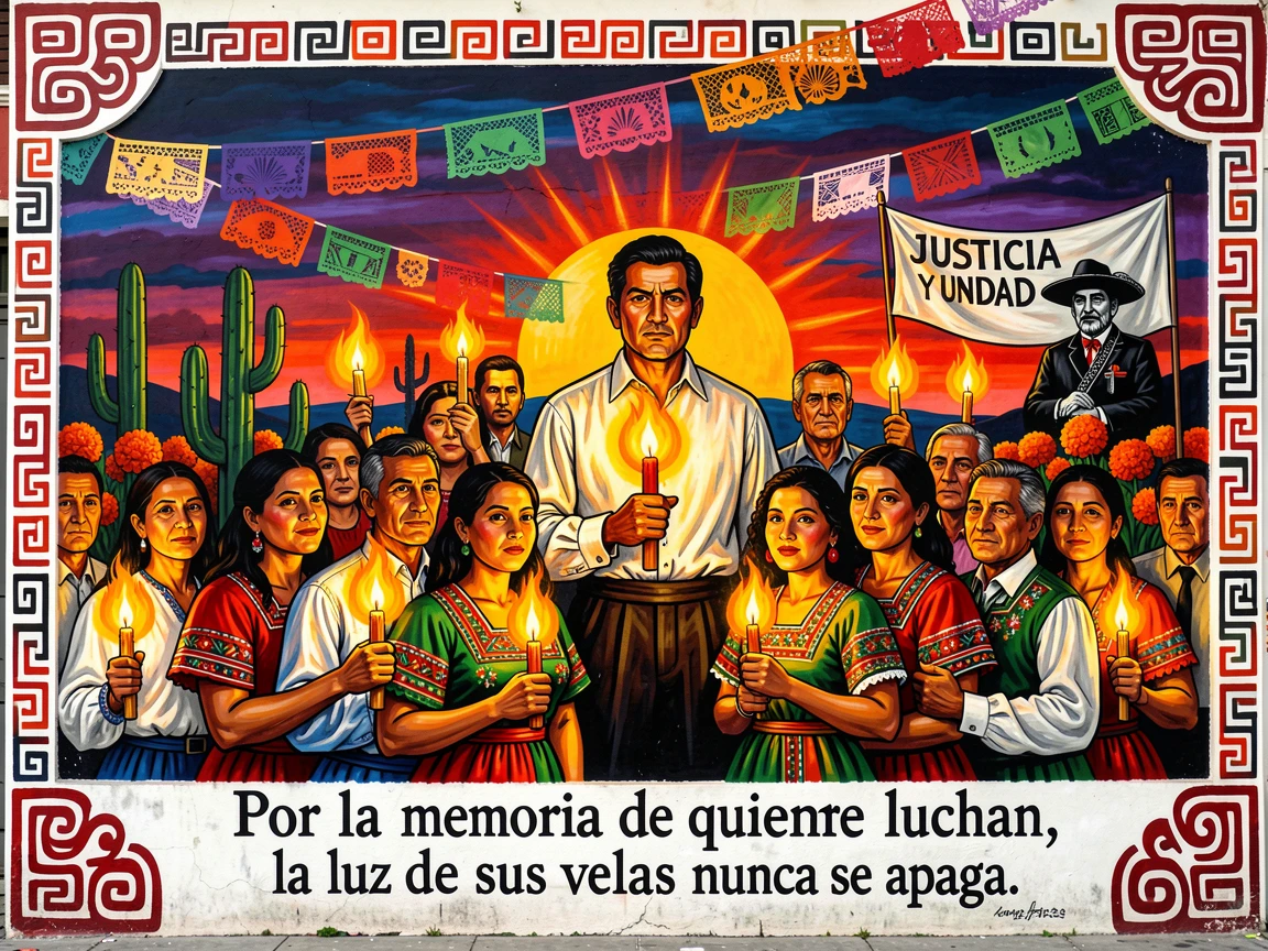A group gathered for a candlelight vigil at dusk