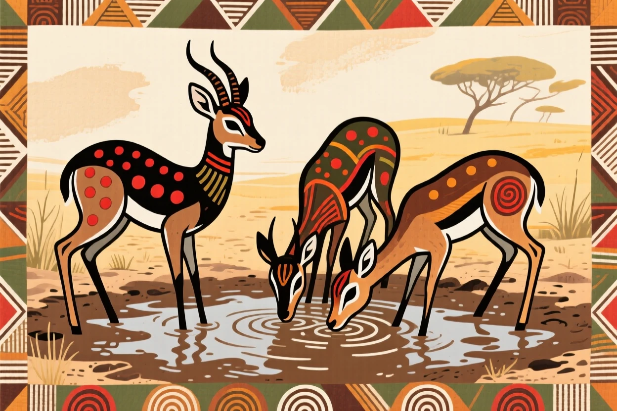A dik-dik gathering at a muddy waterhole.