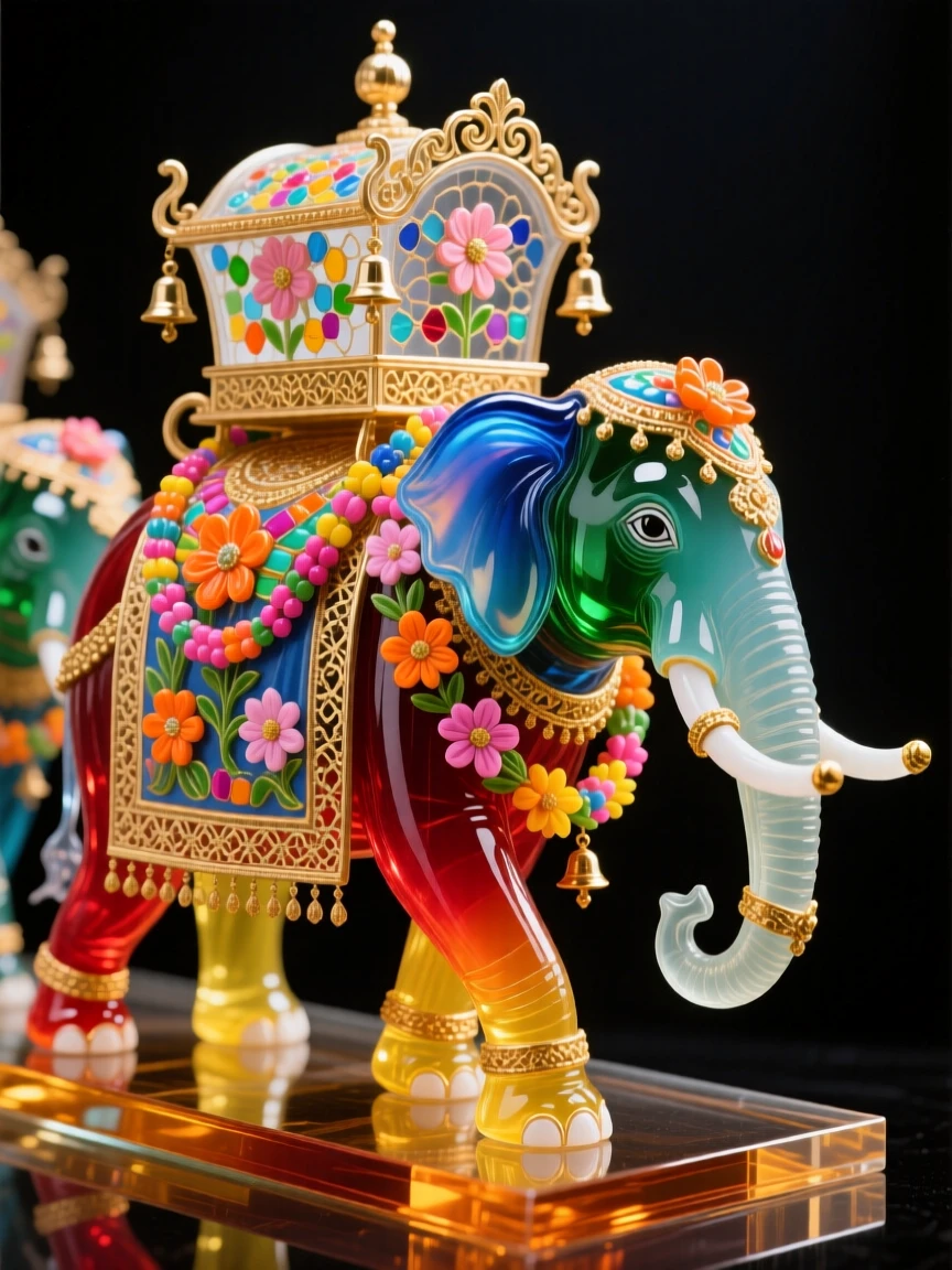 A traditional Indian elephant procession decorated with vibrant fabrics and flowers, festive and grand.