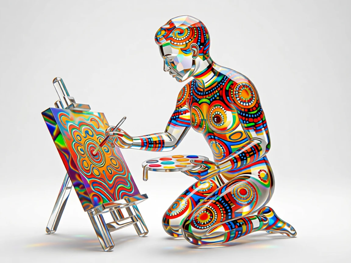 A traditional Australian Aboriginal artist painting intricate dot patterns.