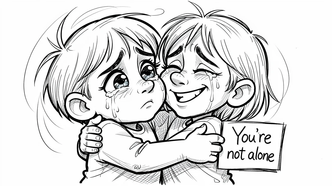 [Inspirational & Emotional Scenes] Touching, uplifting scene of a child comforting a crying friend with a warm hug, evoking deep emotion