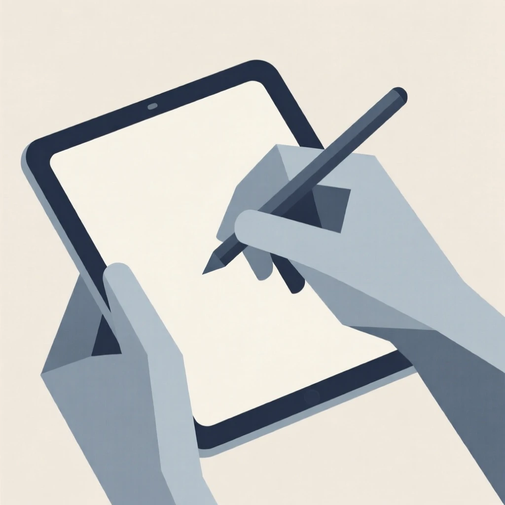 A pair of hands using a stylus on a tablet