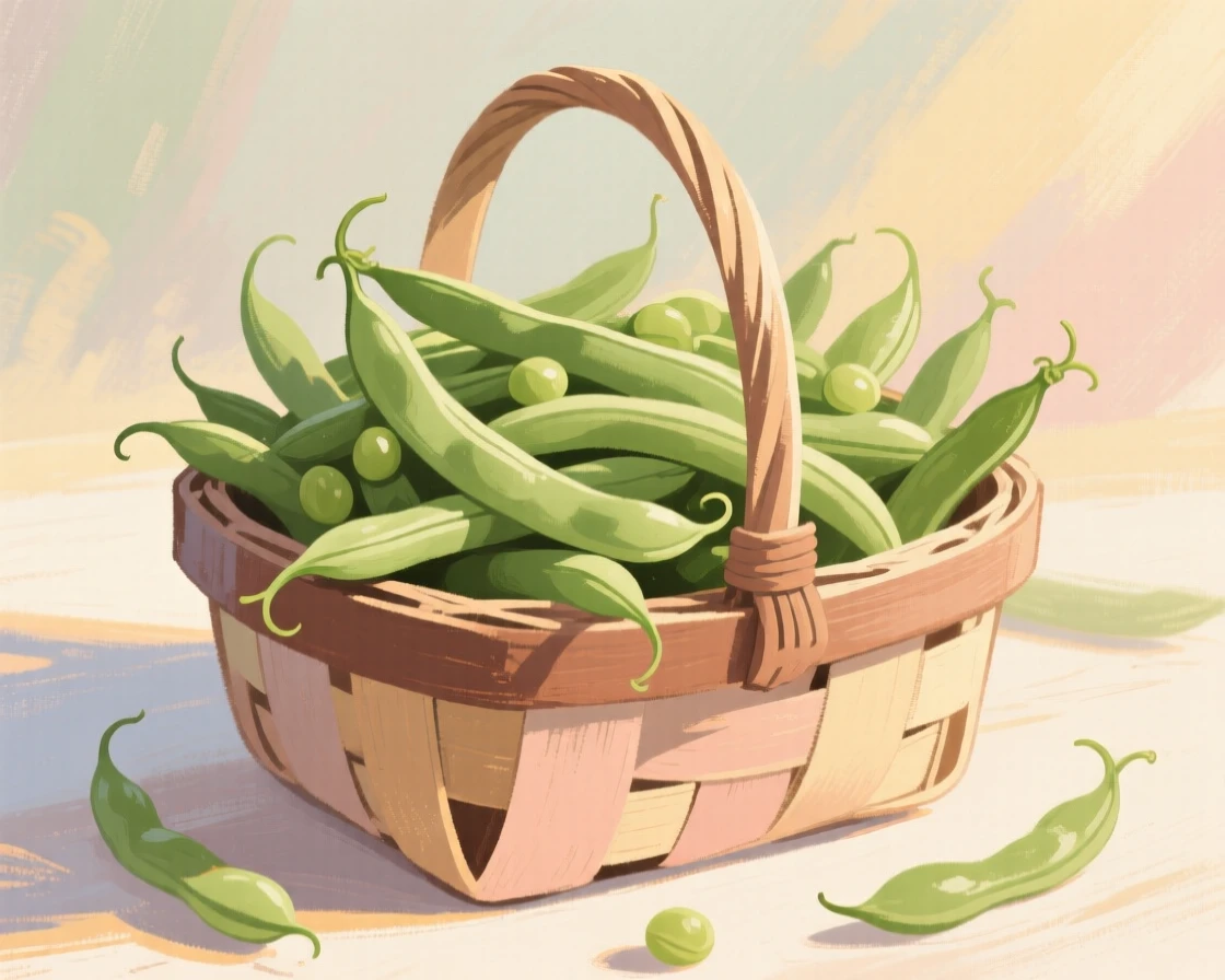 A basket overflowing with freshly picked green beans