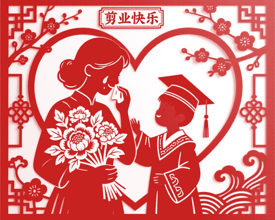 A mother wiping tears of joy while watching her child graduate, holding a bouquet of flowers close to her chest