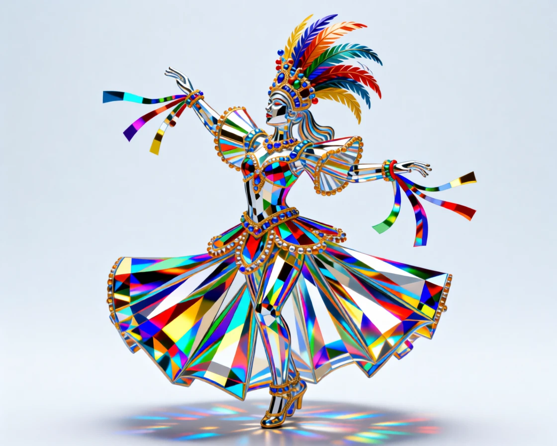 A vibrant Colombian Barranquilla carnival dancer in an elaborate costume.