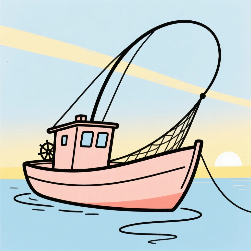 A fishing boat returning at dawn