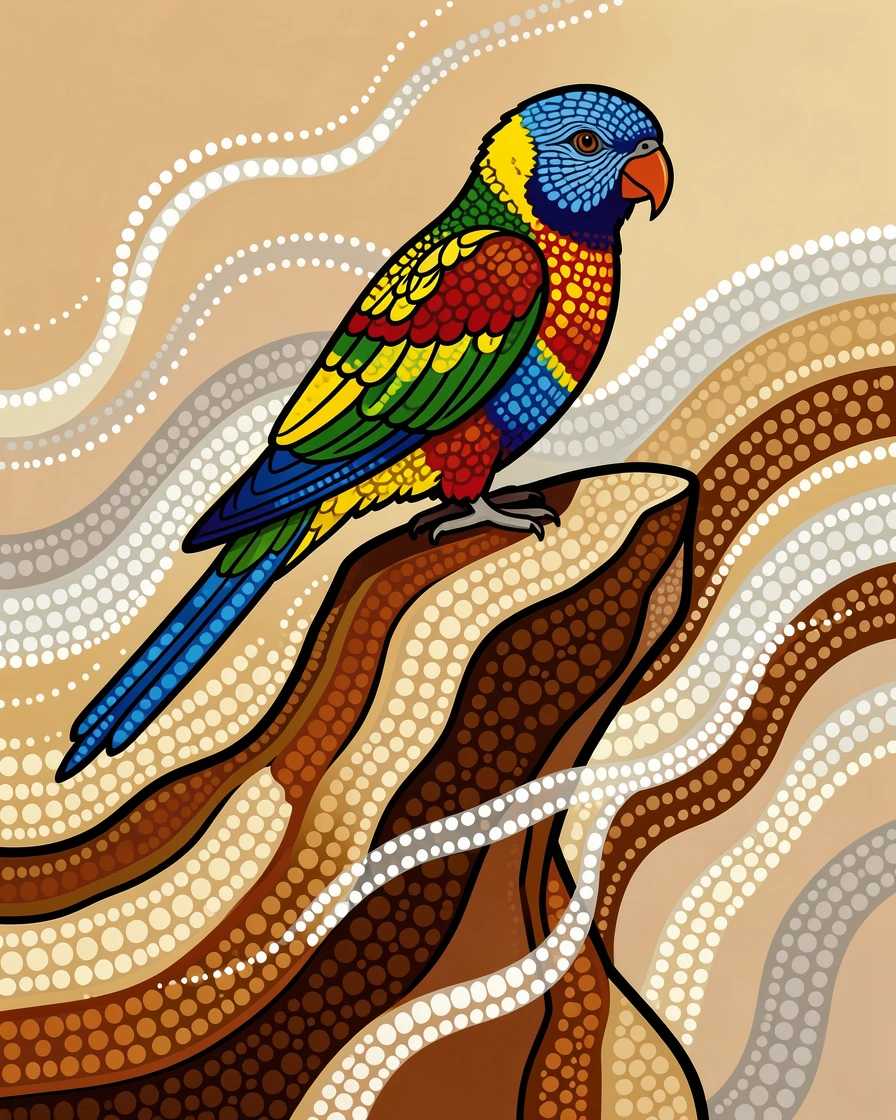 A rainbow lorikeet resting on a windswept cliff