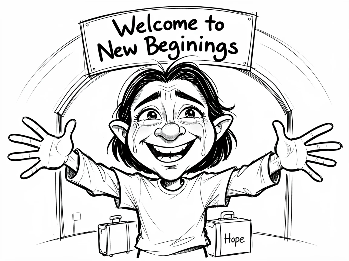 [Inspirational & Emotional Scenes] Touching, uplifting scene of a person crossing into a new country, embracing a fresh start, evoking deep emotion