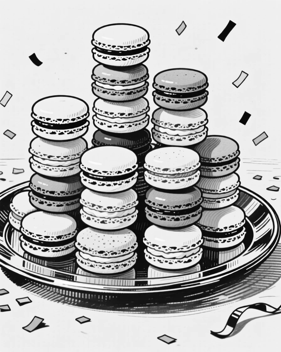 A tray of colorful macaron towers arranged for a celebration.