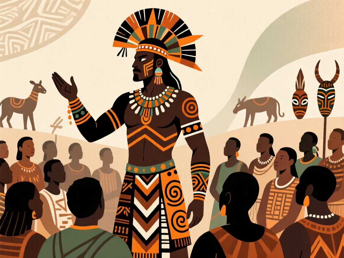 A warrior chief addressing his assembled tribe.