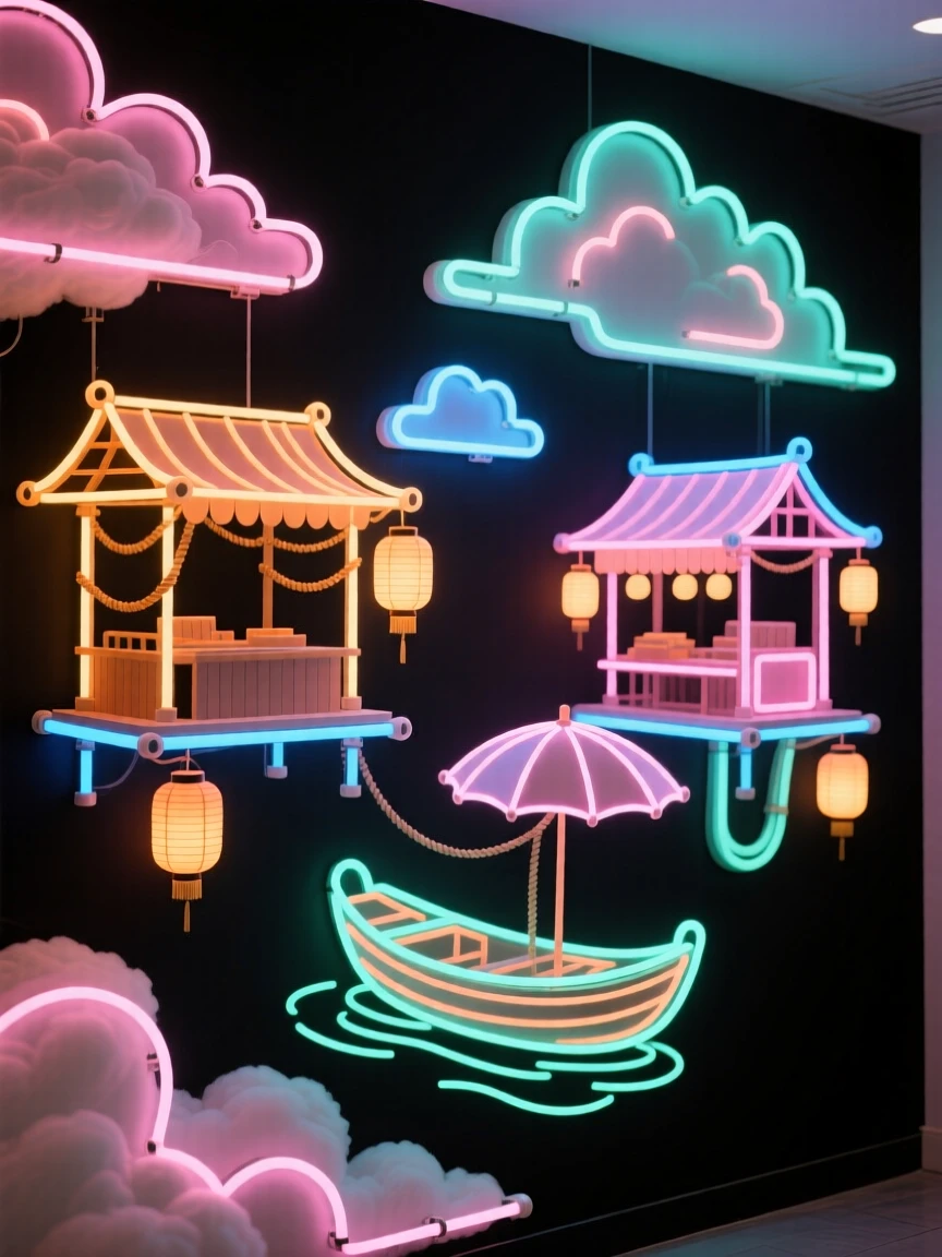 A floating market suspended among the clouds.