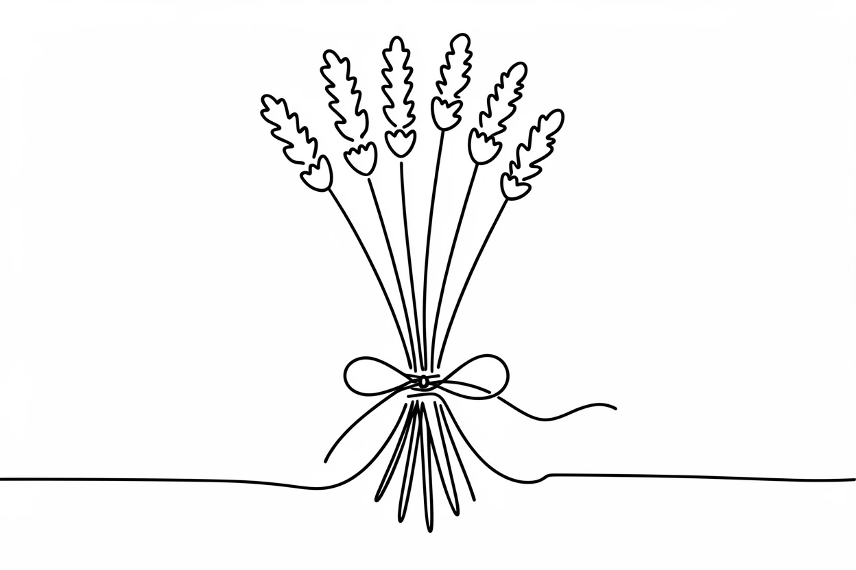 A bunch of lavender stalks tied together and drying upside down