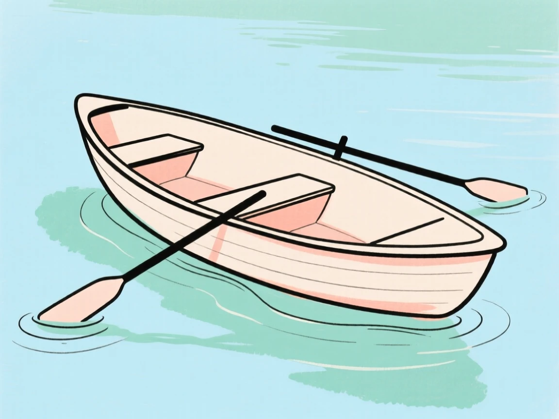 A rowboat drifting on a still lake