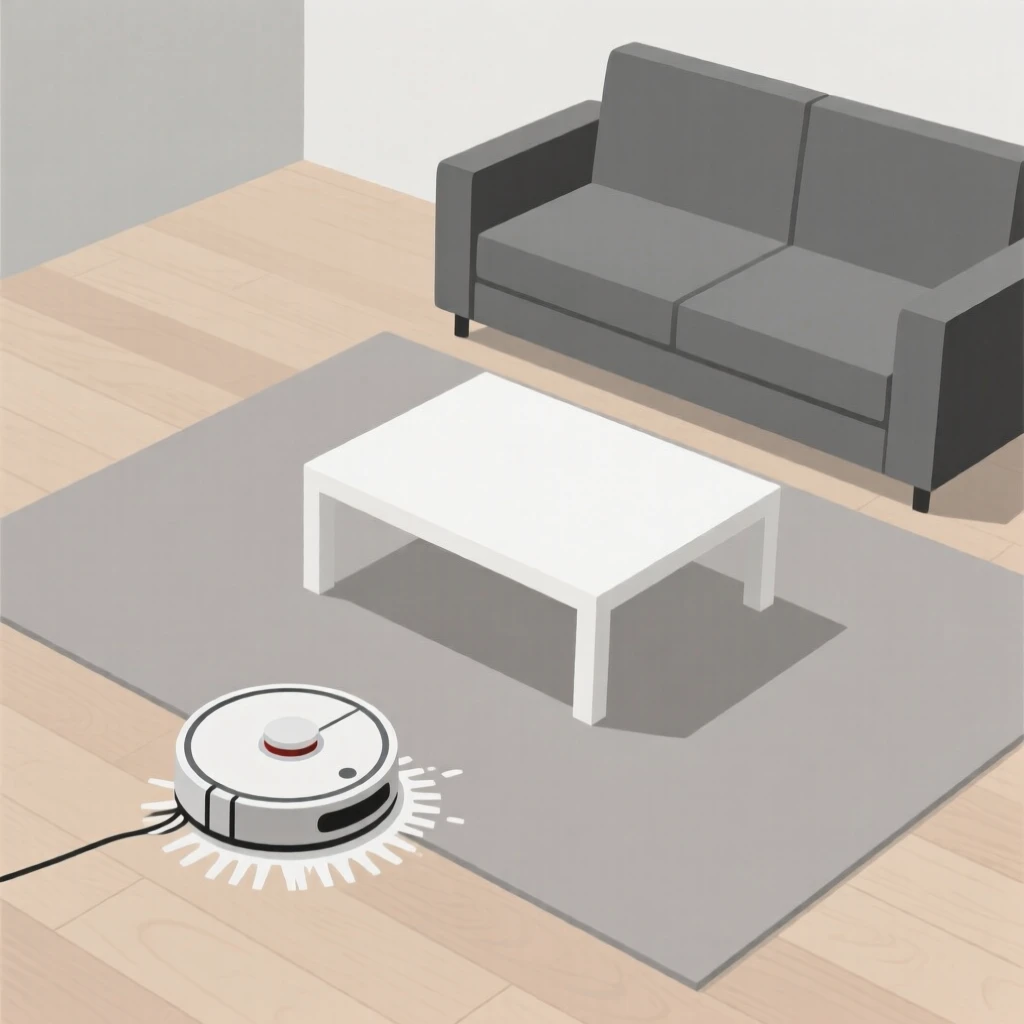 A robot vacuum cleaning a living room floor