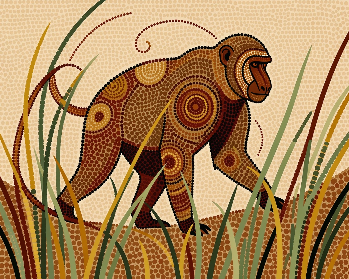A baboon stalking silently through tall grass