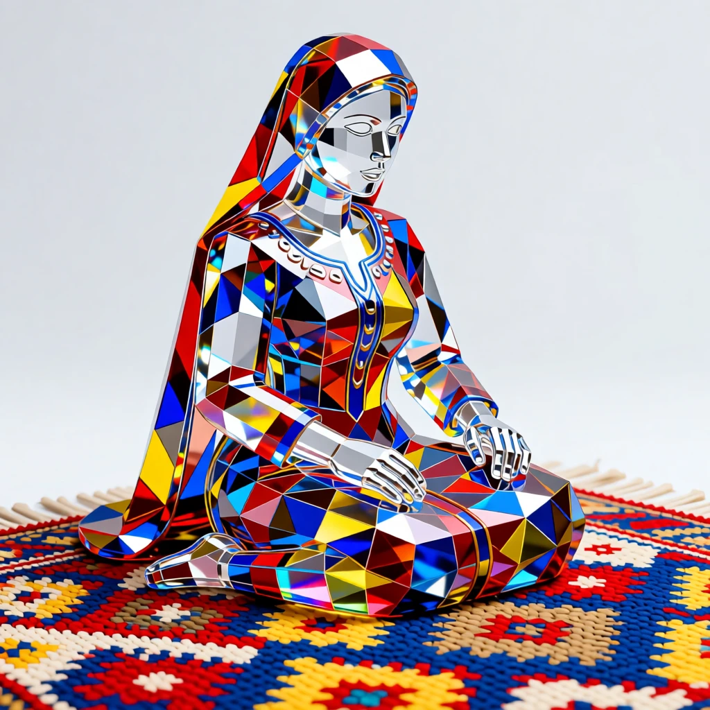 A traditional Berber woman weaving vivid geometric patterns into a rug.