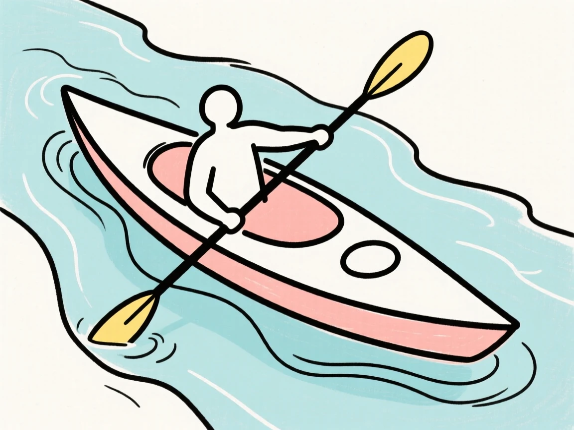 A kayak navigating a narrow river