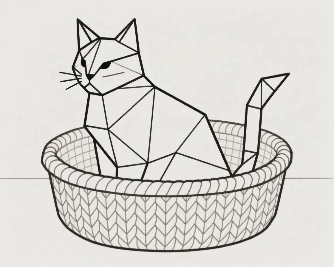 A cat sitting inside a knitted basket