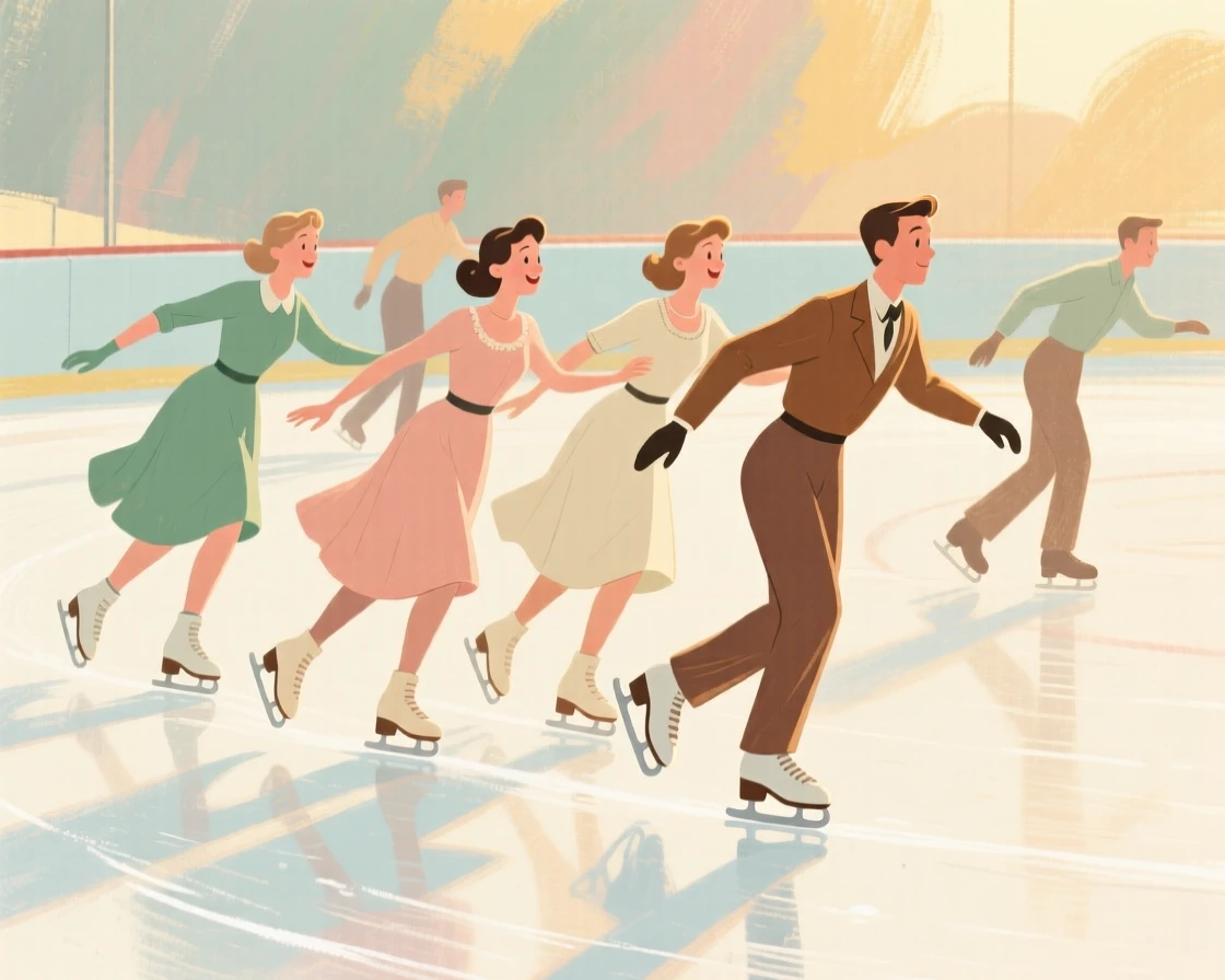 A group of skaters gliding gracefully across an outdoor rink